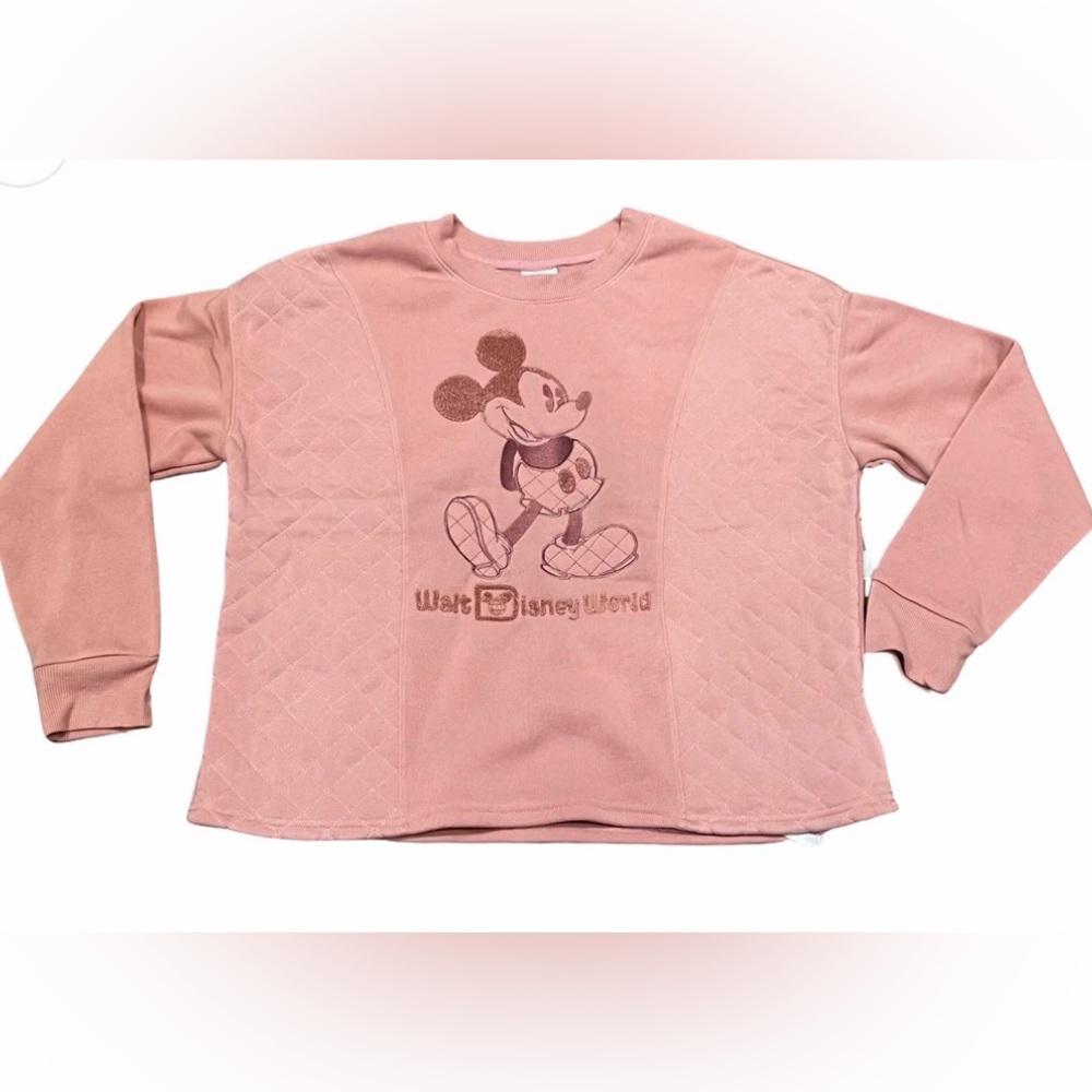 Disney Women Blush Pink Mickey Quilted Sweatshirt